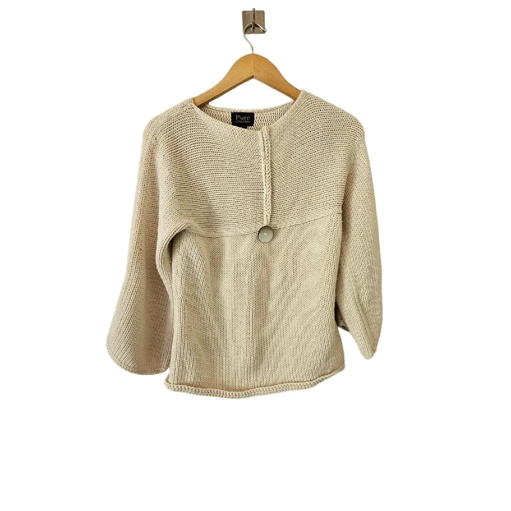 Pure‎ HandKnit Sweater Cream XS 100% Cotton Oversize Neck